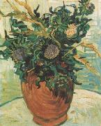 Vincent Van Gogh Still life:Vase with Flower and Thistles (nn04) USA oil painting reproduction